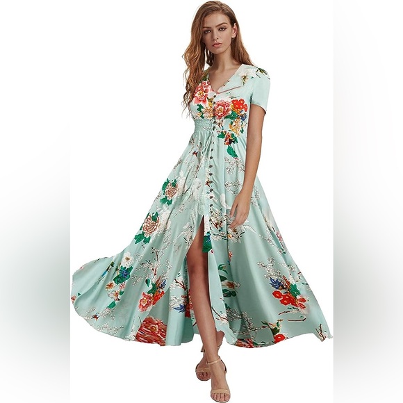 SHEIN Dresses & Skirts - Blue Floral Maxi Dress Size L